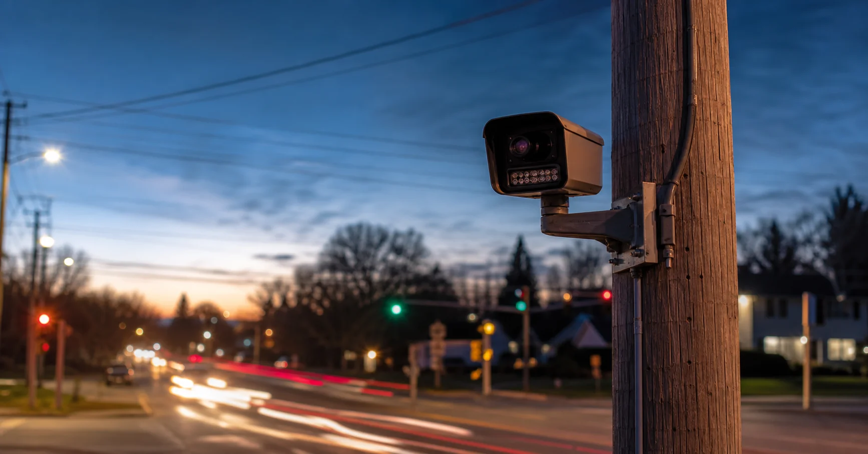Flock camera in Indiana above an intersection, illustrating Flock camera evidence